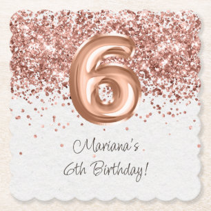 Posavasos De Papel Fiesta de cumpleaños 6 años Rose Gold