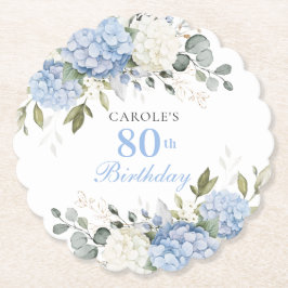 Posavasos De Papel Fiesta de cumpleaños 80 de hortensias verdes azul