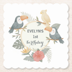Posavasos De Papel Fiesta de Cumpleaños Boho de Jungle Toucan 1er Cum