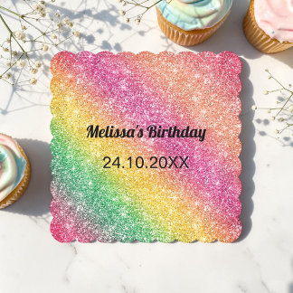 Posavasos De Papel Fiesta de cumpleaños con brillo rosa amarillo
