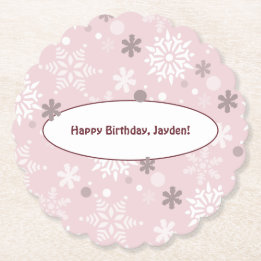 Posavasos De Papel Fiesta de Cumpleaños Copo de Nieve Rosa Pálido de
