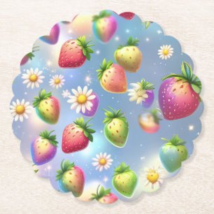 Posavasos De Papel Fiesta de cumpleaños de arcoiris de fresas cutánea