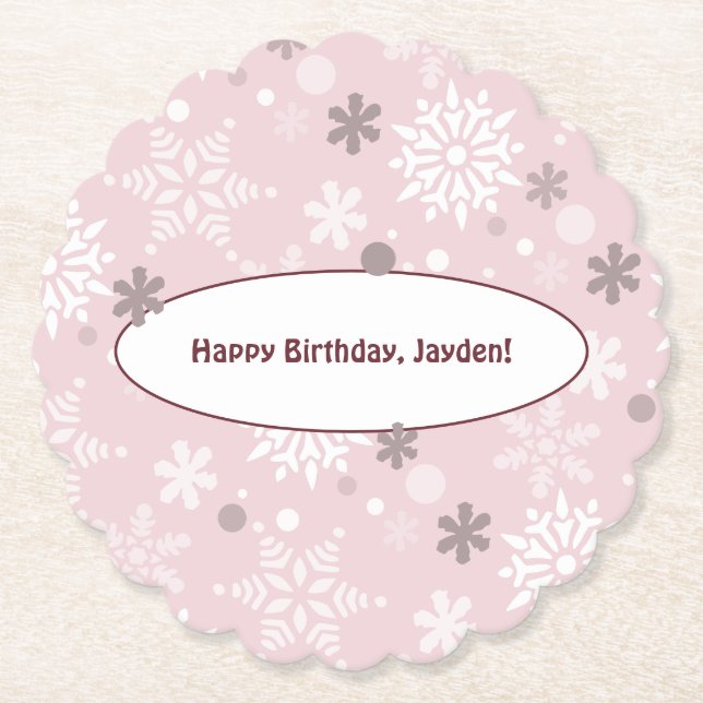 Posavasos De Papel Fiesta de cumpleaños de copas de nieve rosa pálido (Anverso)
