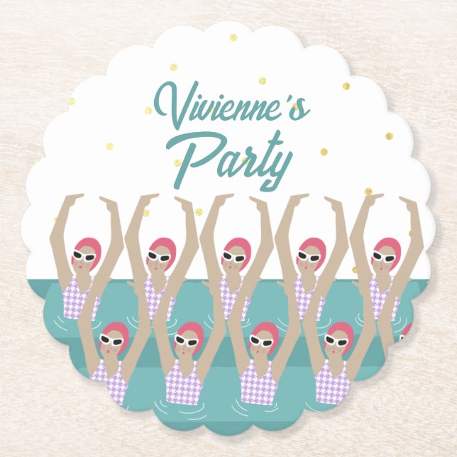 Posavasos De Papel Fiesta de cumpleaños de natación de Synchro artíst (Anverso)