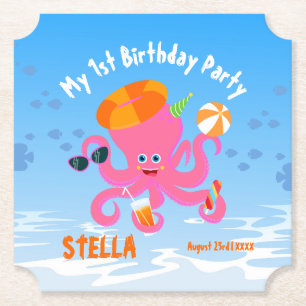 Posavasos De Papel Fiesta de cumpleaños de niña bebé de verano pulpo 