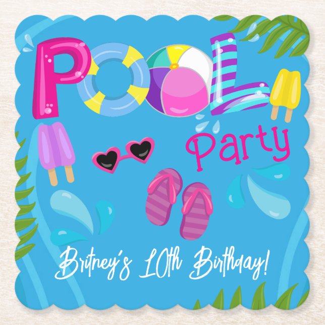 Posavasos De Papel Fiesta de cumpleaños del Chica de verano Fiesta de (Anverso)