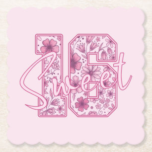 Posavasos De Papel Fiesta de Cumpleaños Dulces 16 Flores Rosadas Lind