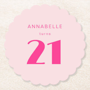 Posavasos De Papel Fiesta de cumpleaños moderna rosa 21 veintiuno