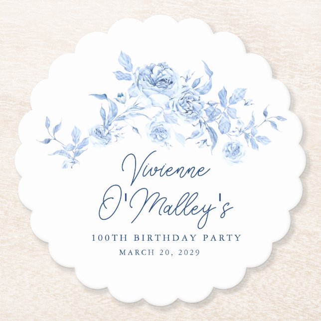 Posavasos De Papel Fiesta de cumpleaños número 100 personalizada con  (Anverso)