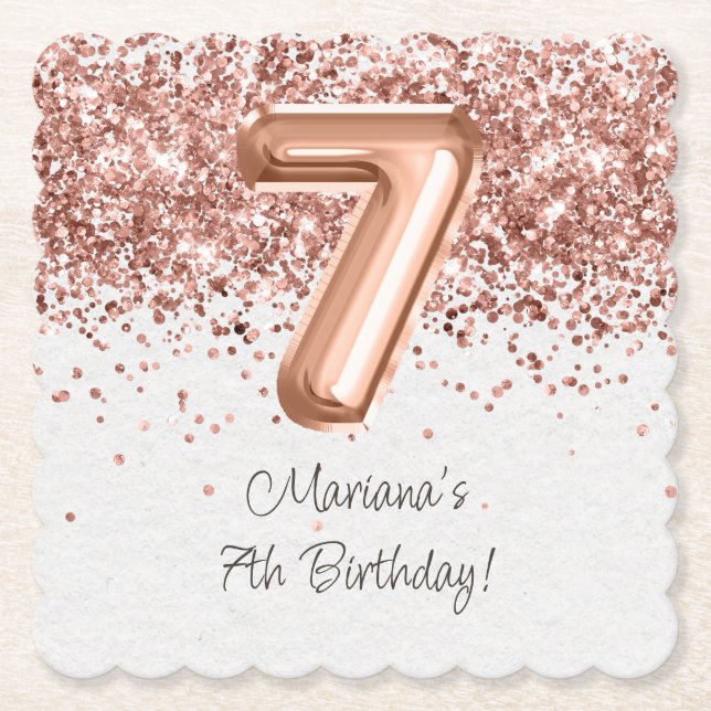 Posavasos De Papel Fiesta de cumpleaños Rose Gold 7 (Anverso)