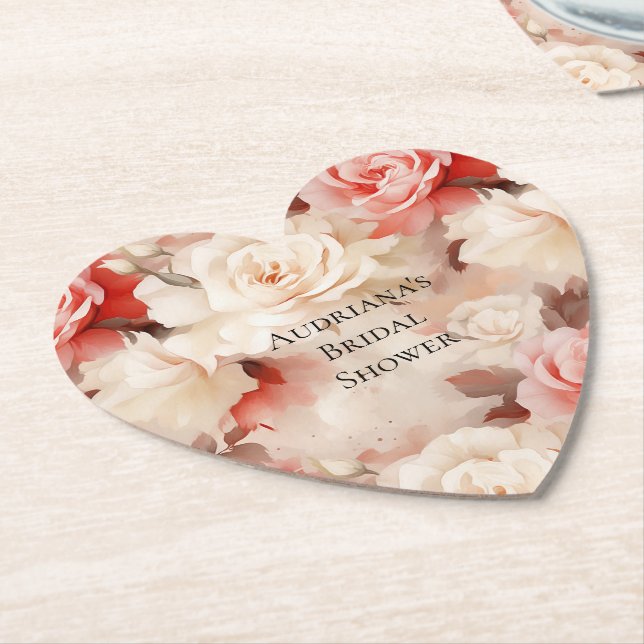 Posavasos De Papel Fiesta de Despedida de Soltera Floral de Crema Ros (En perspectiva)