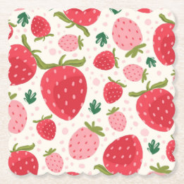 Posavasos De Papel Fiesta de Fresa Patrón Verde Rosa Rojo