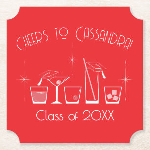 Posavasos De Papel Fiesta de Graduación de Gorra y Cóctel Rojo