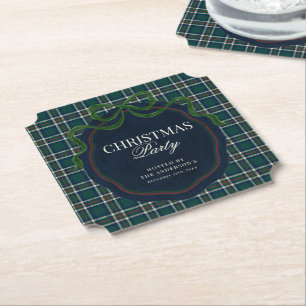 Posavasos De Papel Fiesta de Navidad a cuadros Preppy verde y azul ma