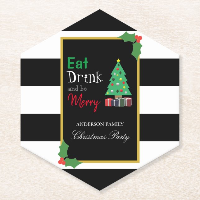 Posavasos De Papel Fiesta de Navidad Come Bebe y Alégrate (Anverso)