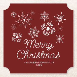 Posavasos De Papel Fiesta de Navidad copos de nieve rojos blancos de 