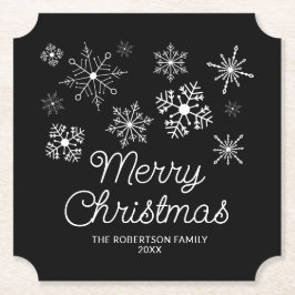 Posavasos De Papel Fiesta de Navidades de copos de nieve negros y bla