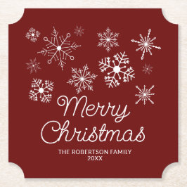 Posavasos De Papel Fiesta de Navidades de copos de nieve rojos y blan