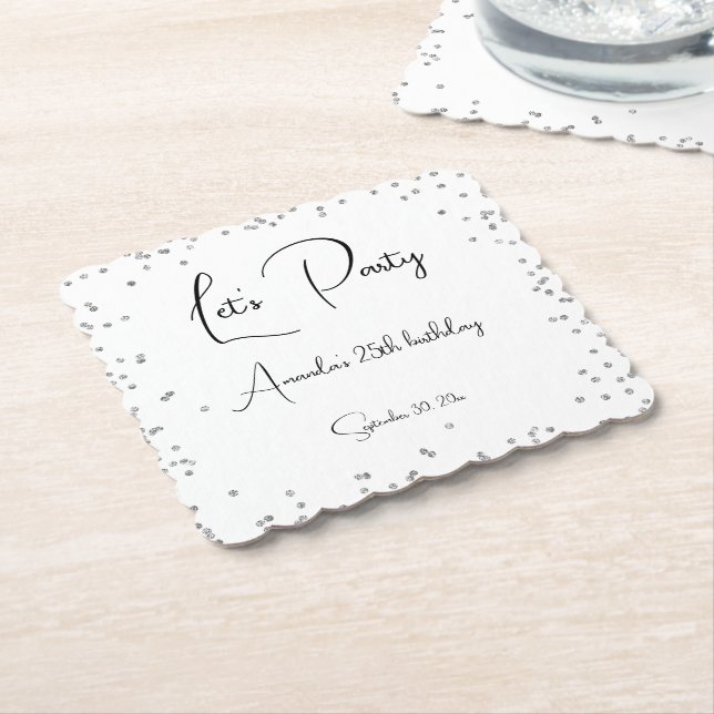 Posavasos De Papel Fiesta de Personalizable completo con parkles plat (En perspectiva)
