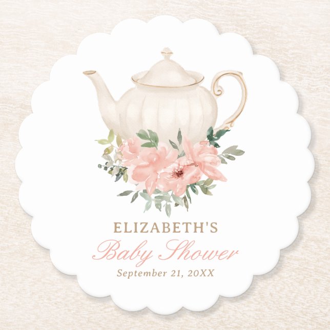 Posavasos De Papel Fiesta de té floral Baby Shower (Anverso)