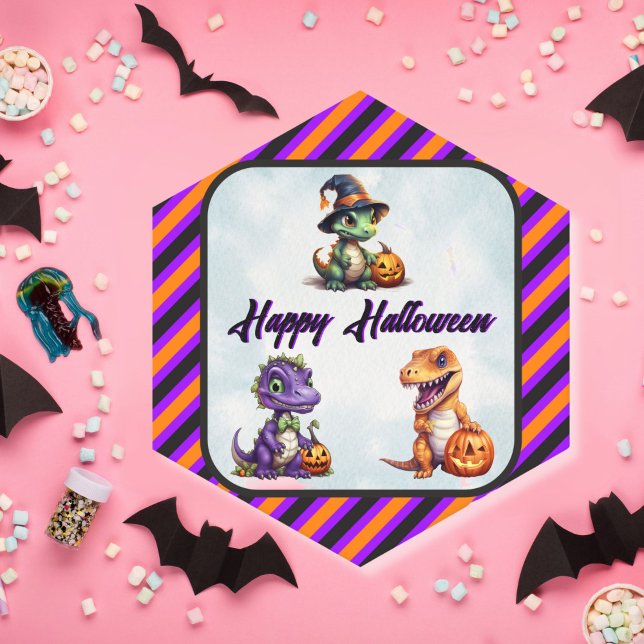 Posavasos De Papel Fiesta Dino-Mash de los dinosaurios de Halloween (Dinosaur Halloween Hexagon Paper Coaster)
