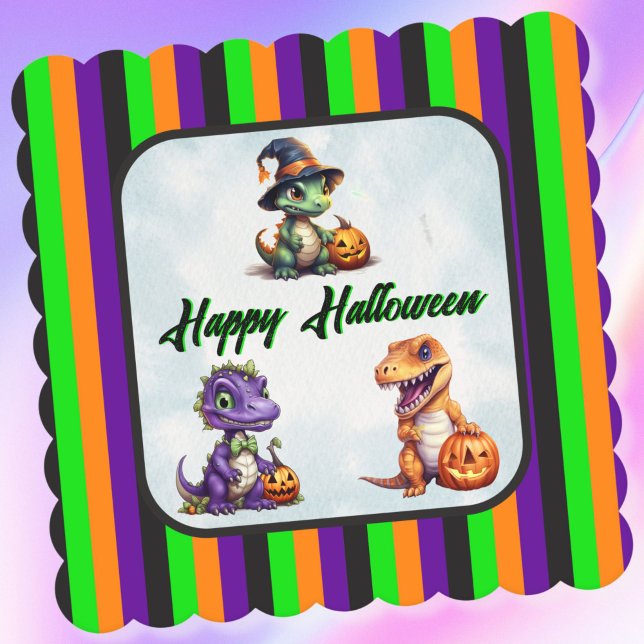 Posavasos De Papel Fiesta Dino-Mash de los dinosaurios de Halloween (Dinosaur Halloween Drink Coaster)