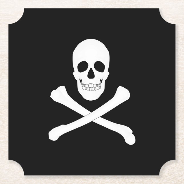Posavasos De Papel Fiesta pirata (cráneo y cruces) (Jolly Roger) (Anverso)