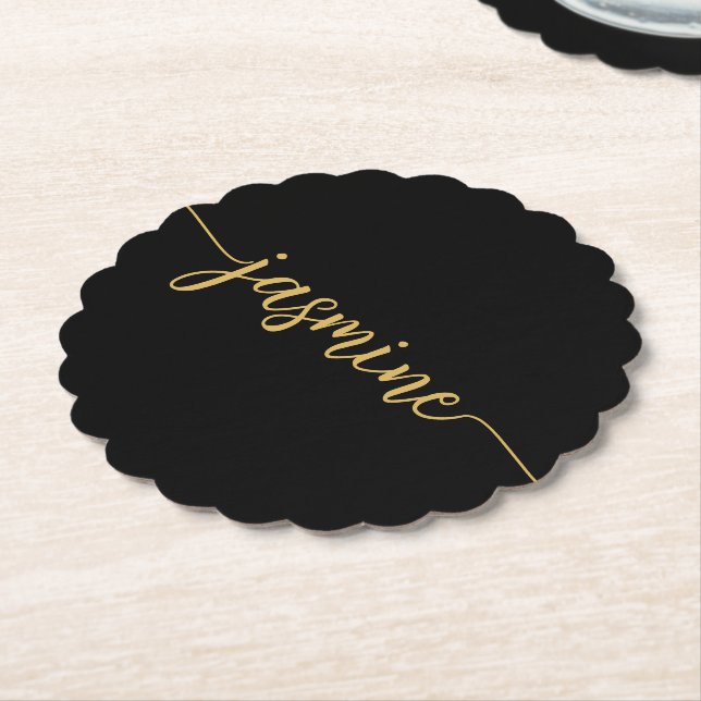 Posavasos De Papel Firma con nombre de letra script de monograma negr (En perspectiva)