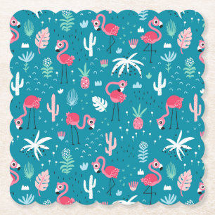 Posavasos De Papel Flamencos, flores y cactus
