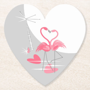 Posavasos De Papel Flamingo Love Large Moaster coaster heart