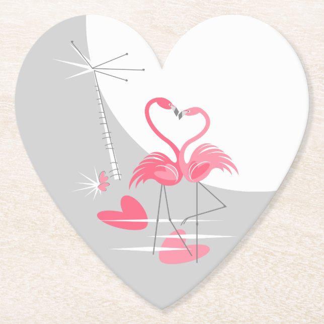 Posavasos De Papel Flamingo Love Large Moaster coaster heart (Anverso)
