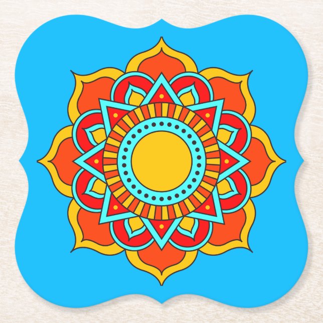 Posavasos De Papel Flor de Mandala roja geométrica-54567 (Anverso)