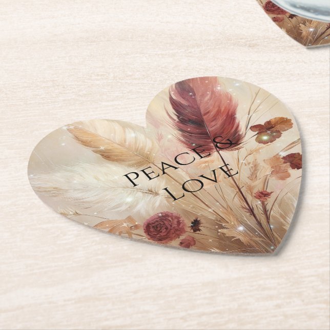 Posavasos De Papel Flor de plumas de crema roja (En perspectiva)