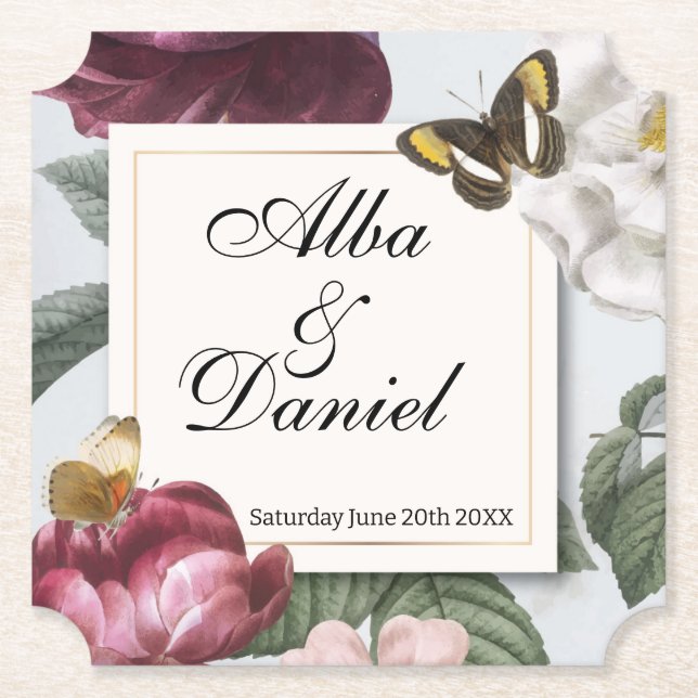 Posavasos De Papel Flor floral de Boda de bajo de flores (Anverso)