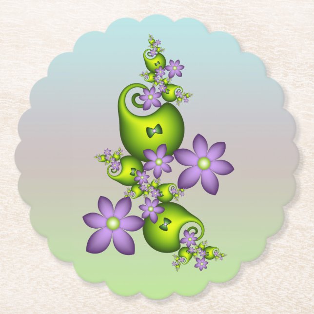 Posavasos De Papel Flor Floral Fantasía Lilac Flores Formas verdes Fr (Anverso)