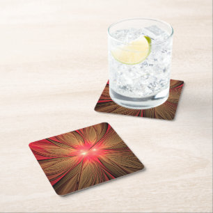 Posavasos De Papel Flor fractal de fanatismo rojo