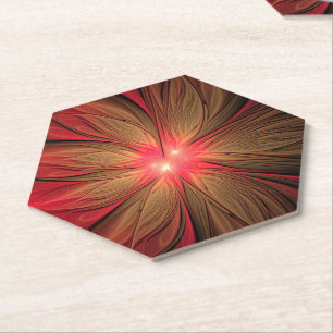Posavasos De Papel Flor fractal de fanatismo rojo