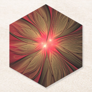 Posavasos De Papel Flor fractal de fanatismo rojo