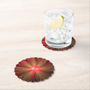 Posavasos De Papel Flor fractal de fanatismo rojo