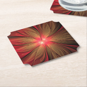Posavasos De Papel Flor fractal de fanatismo rojo
