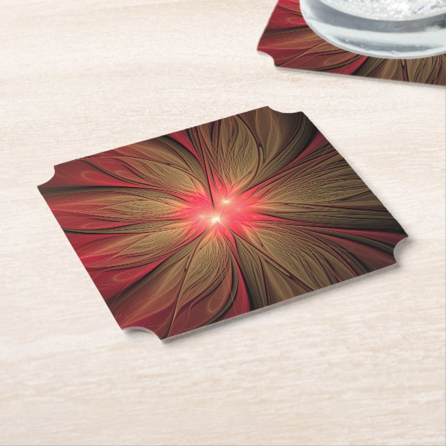 Posavasos De Papel Flor fractal de fanatismo rojo (En perspectiva)