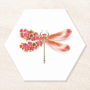 Posavasos De Papel Flor libélula con sakura de joyas
