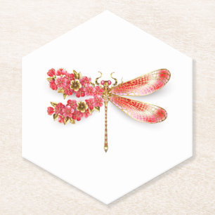 Posavasos De Papel Flor libélula con sakura de joyas