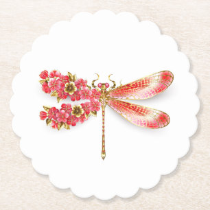 Posavasos De Papel Flor libélula con sakura de joyas