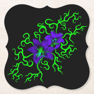 Posavasos De Papel Flor morada lirio en negro