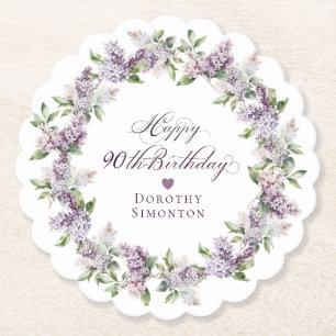 Posavasos De Papel Flor púrpura púrpura 90 cumpleaños personalizada