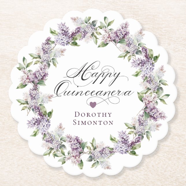 Posavasos De Papel Flor Quinceanera Purple Lilac personalizada (Anverso)