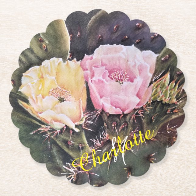 Posavasos De Papel Flor rosa y amarilla (Anverso)