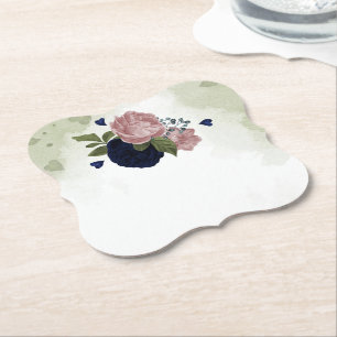 Posavasos De Papel flor rosa y azul marino
