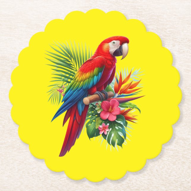 Posavasos De Papel Flor tropical de macao rojo (Anverso)